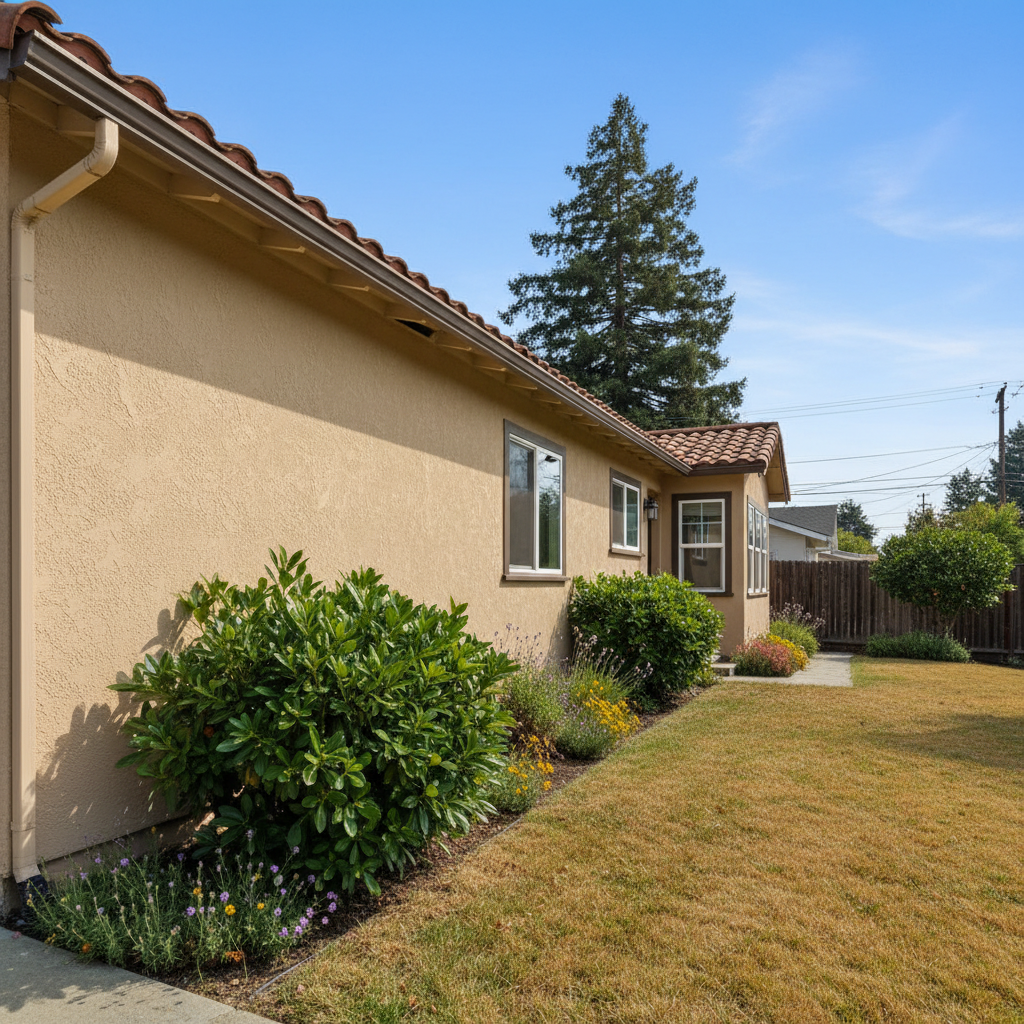Completed stucco painting work at a residential property in Redwood City, CA