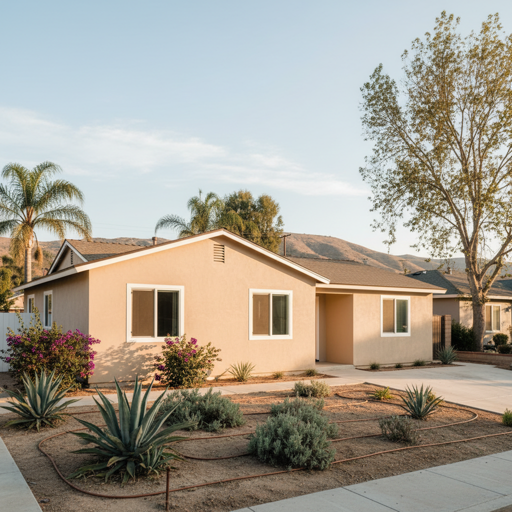 Completed stucco replacement work at a residential property in Rialto, CA