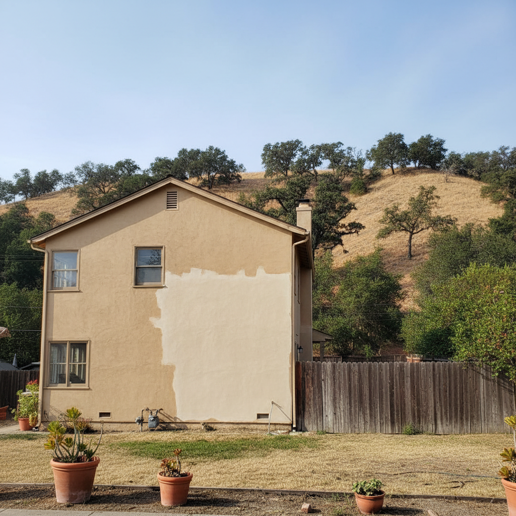 Completed stucco repair work at a residential property in Redwood City, CA