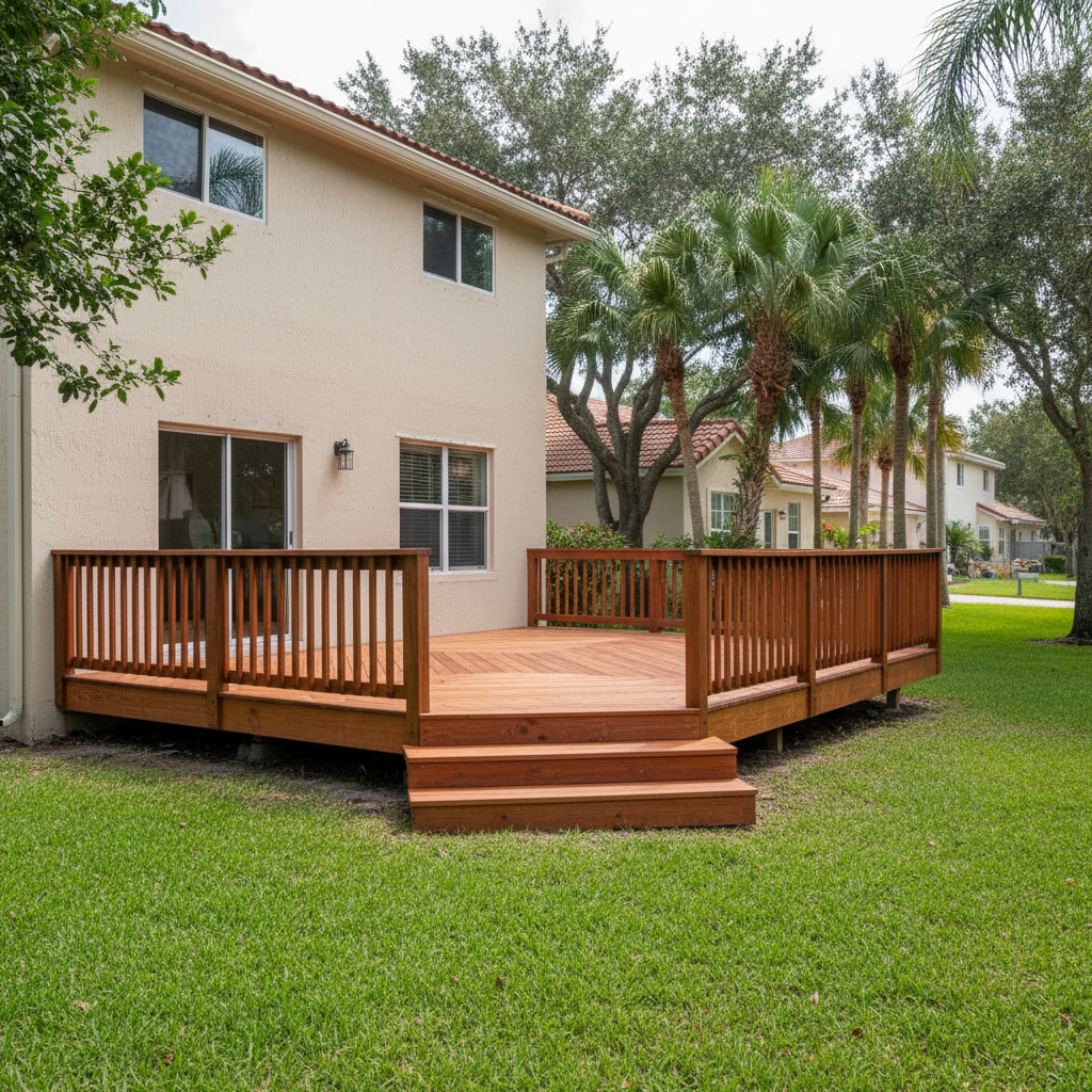 Completed deck construction work at a residential property in Coral Springs, FL