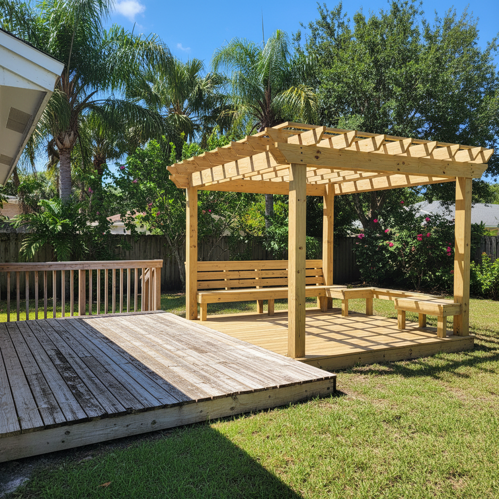 Completed pergola construction work at a residential property in Coral Springs, FL