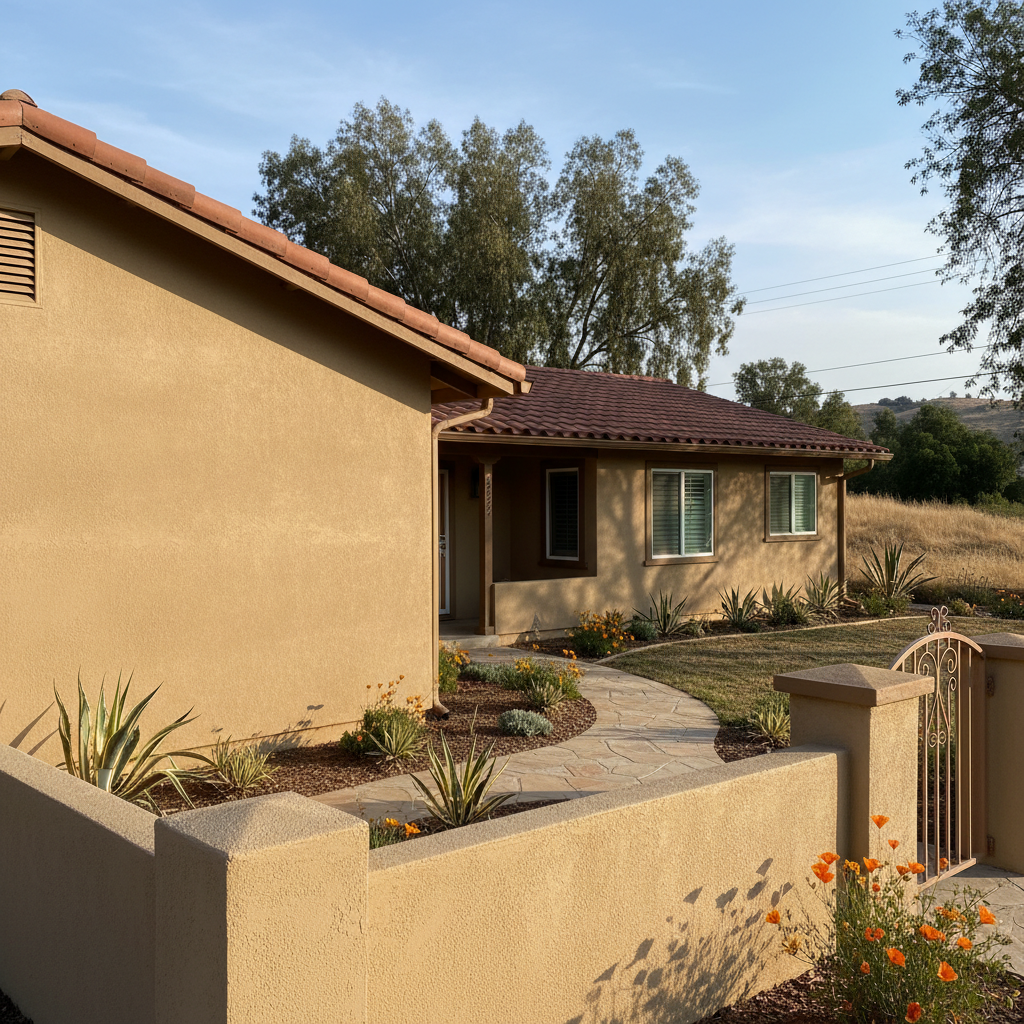 Completed stucco installation work at a residential property in Bakersfield, CA