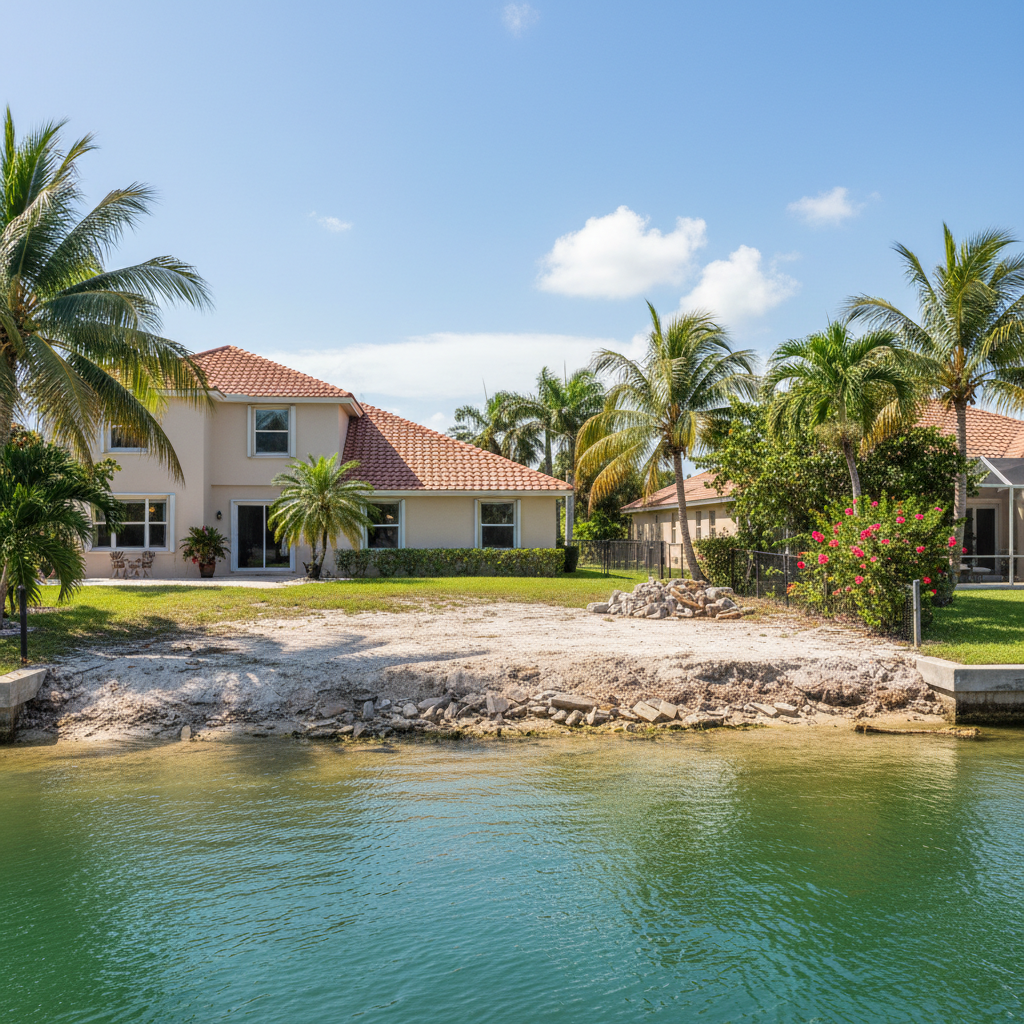 Completed dock demolition work at a residential property in Cape Coral, FL
