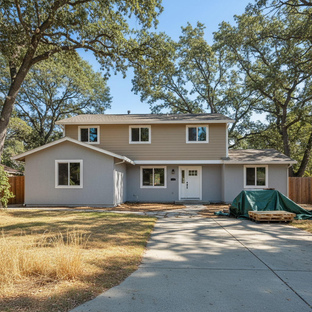 Completed stucco removal work at a residential property in Roseville, CA