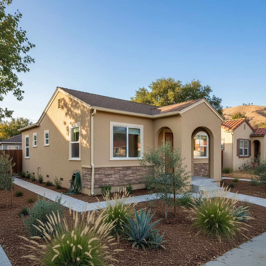 Completed residential stucco work at a residential property in Sacramento, CA