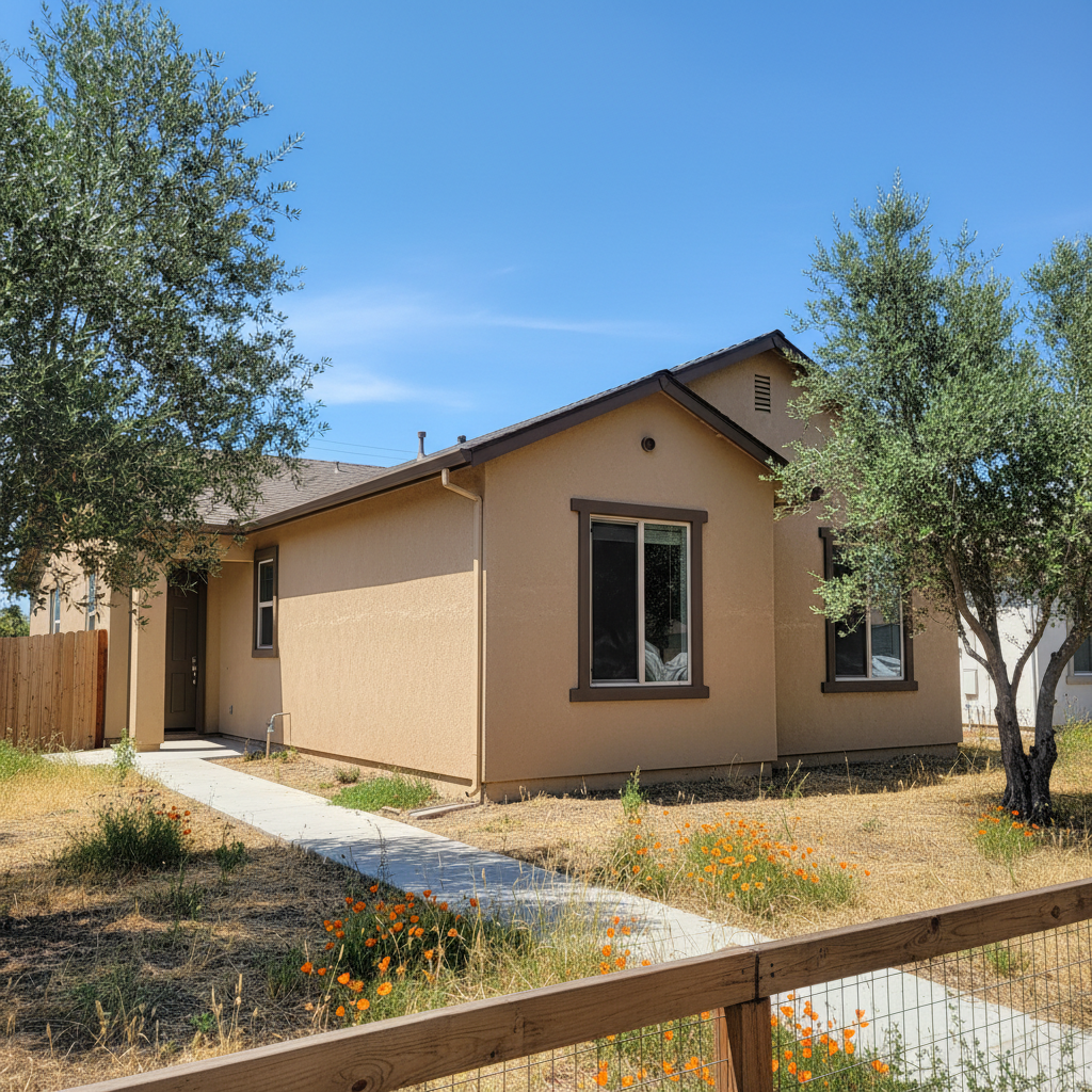 Completed stucco installation work at a residential property in Turlock, CA