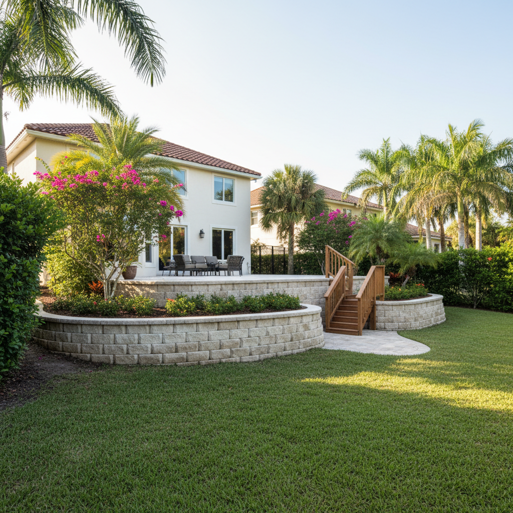 Completed retaining wall engineering work at a residential property in Naples, FL