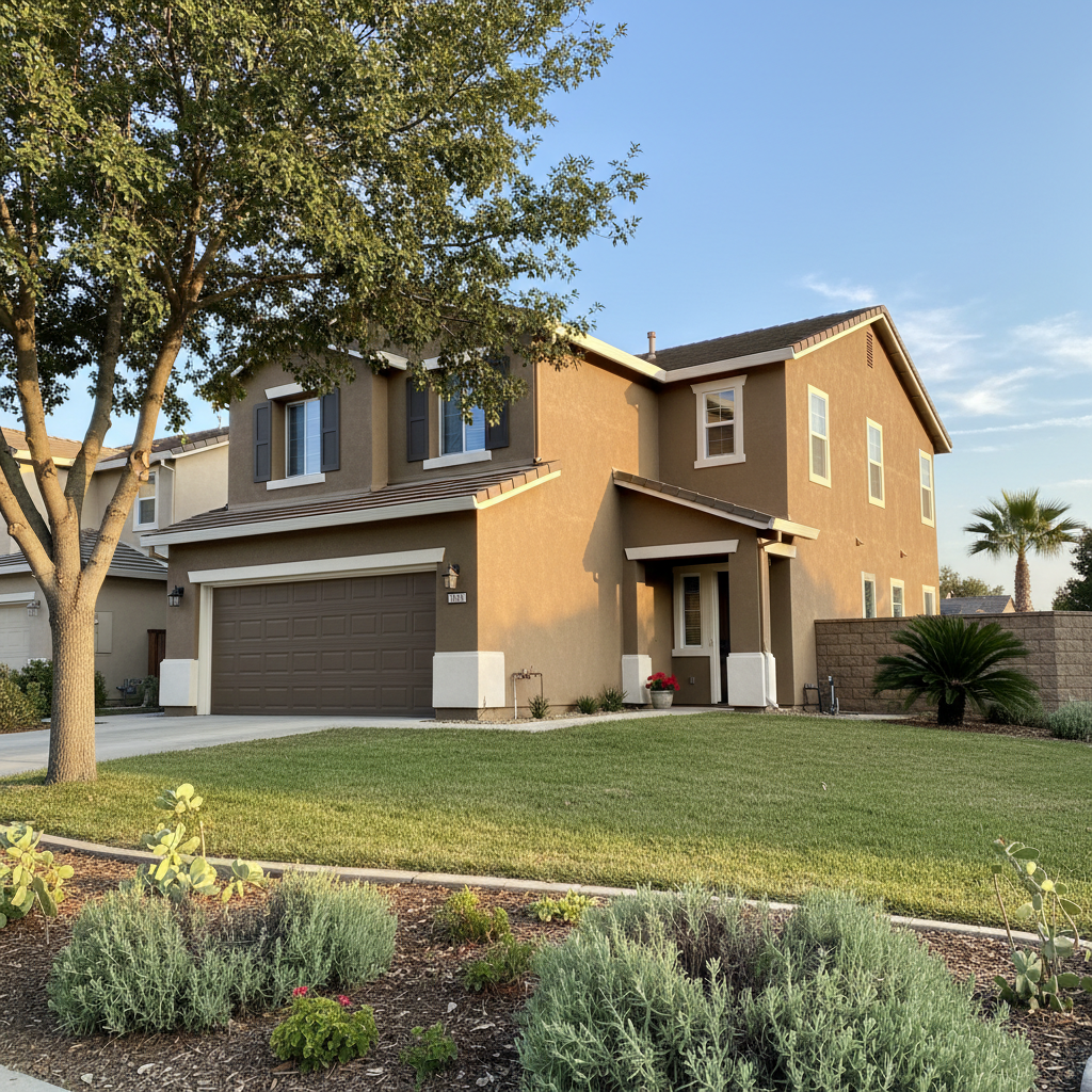 Completed stucco painting work at a residential property in Modesto, CA