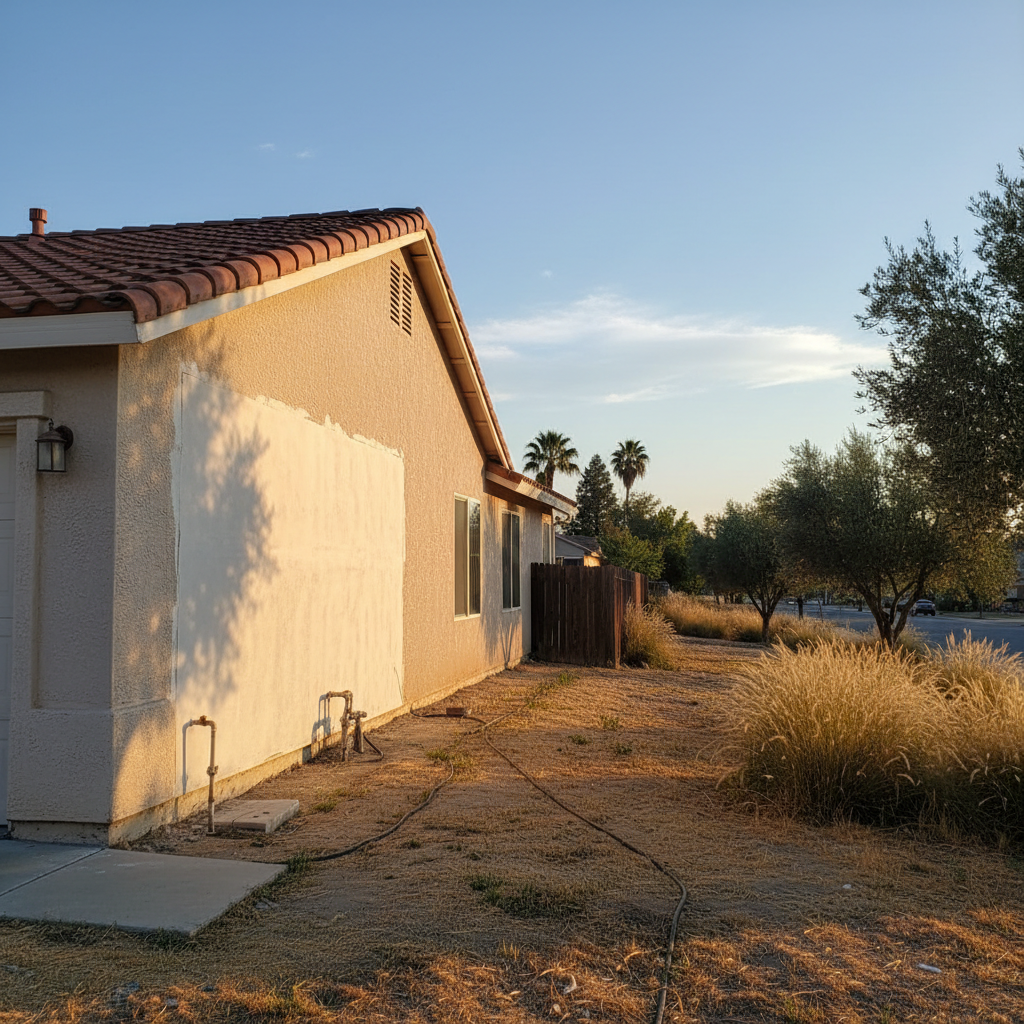 Completed stucco repair work at a residential property in Clovis, CA