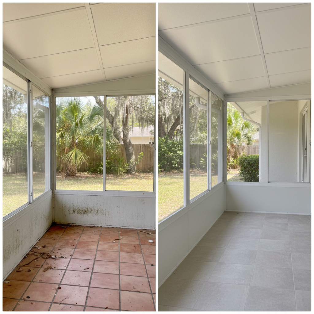 Completed sunroom insulation work at a residential property in Jacksonville, FL