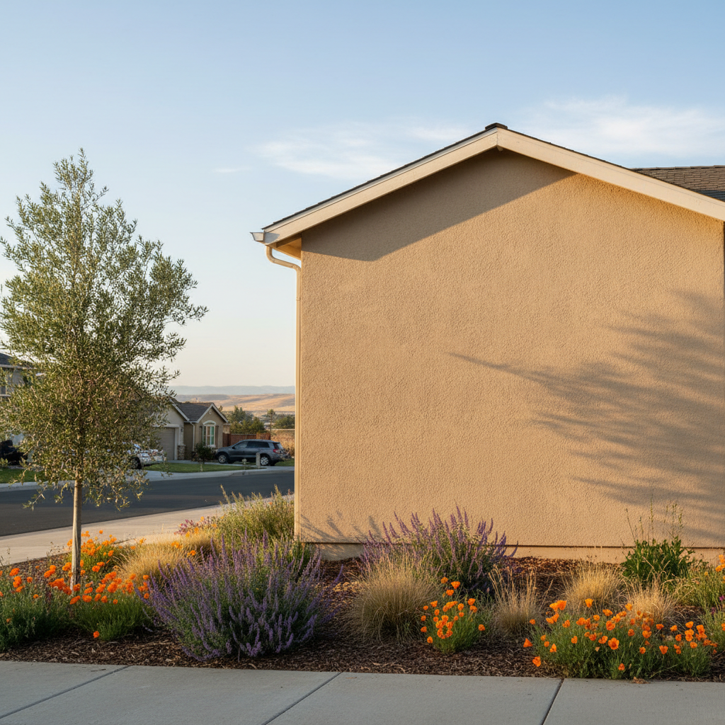 Completed stucco installation work at a residential property in Modesto, CA