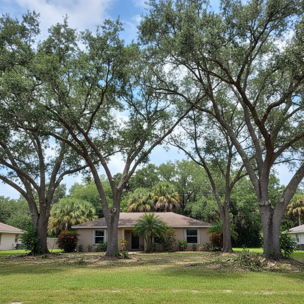 Completed tree trimming work at a residential property in Clermont, FL