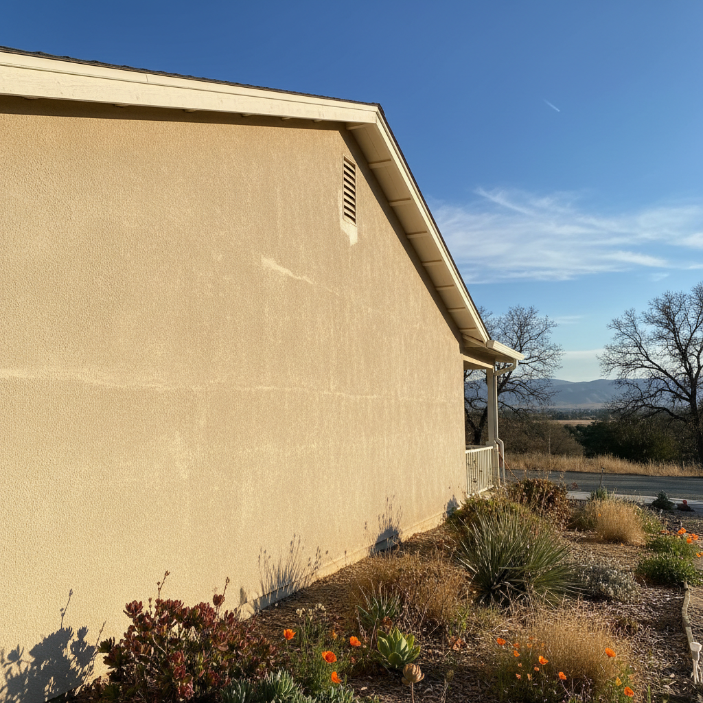Completed stucco repair work at a residential property in Madera, CA