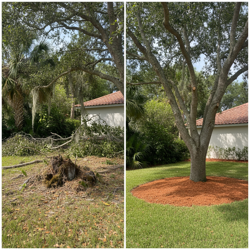 Completed tree pruning work at a residential property in Clermont, FL