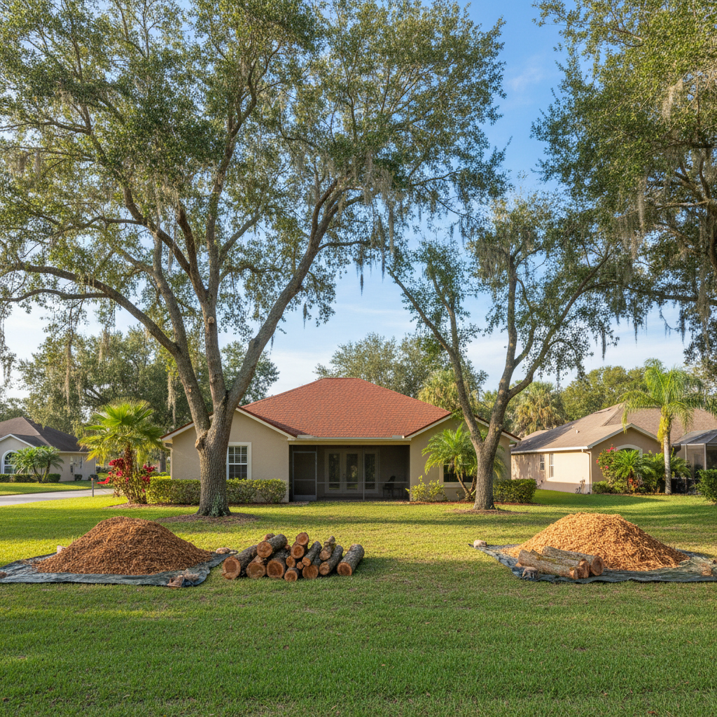 Completed tree trimming work at a residential property in Clermont, FL