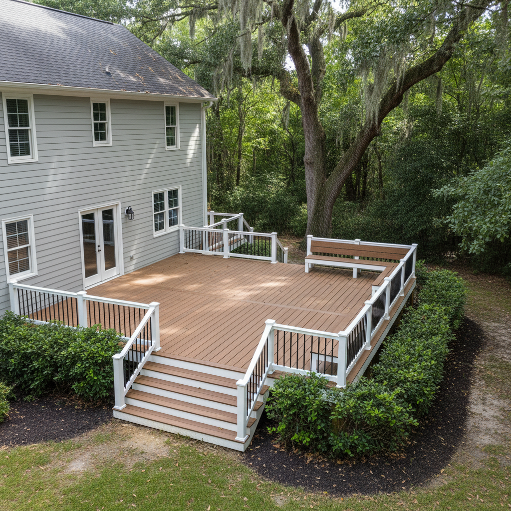 Completed trex decks work at a residential property in Savannah, GA