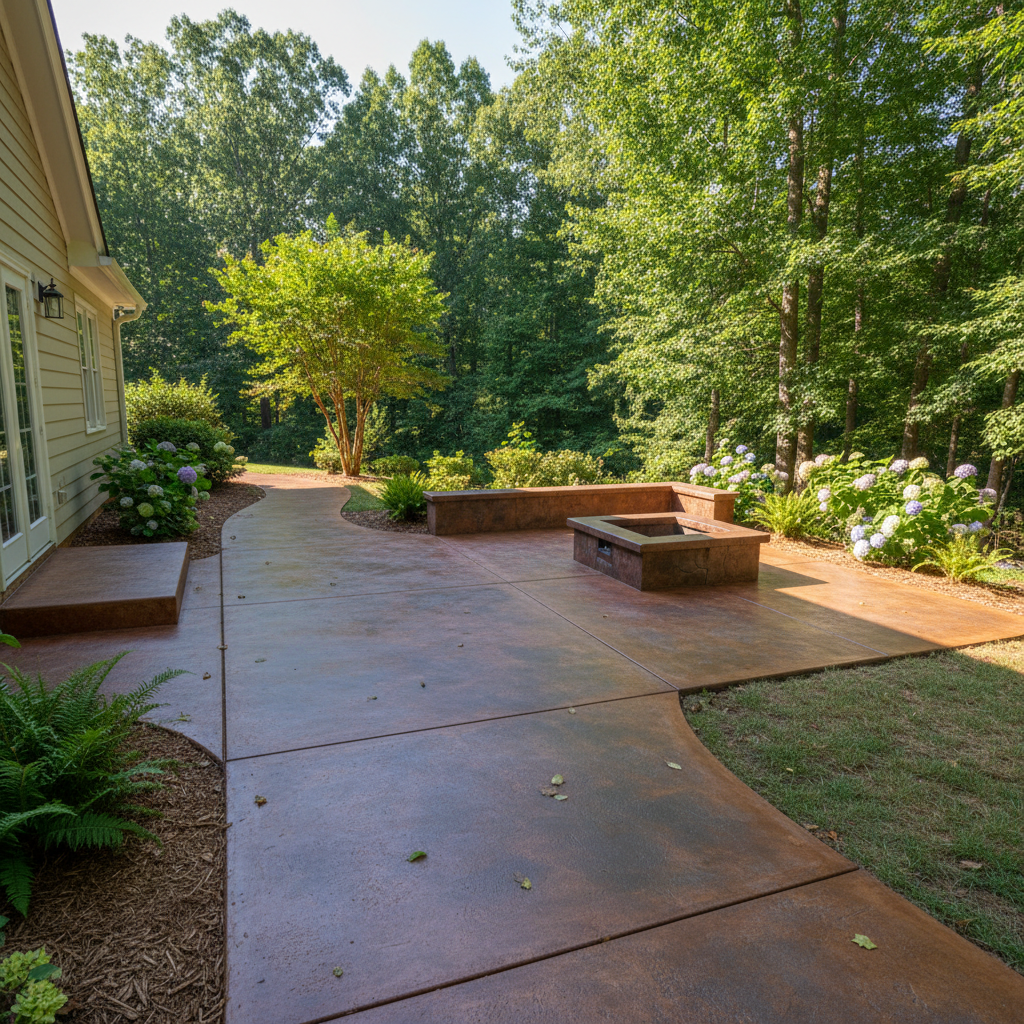 Completed concrete staining work at a residential property in Athens, GA