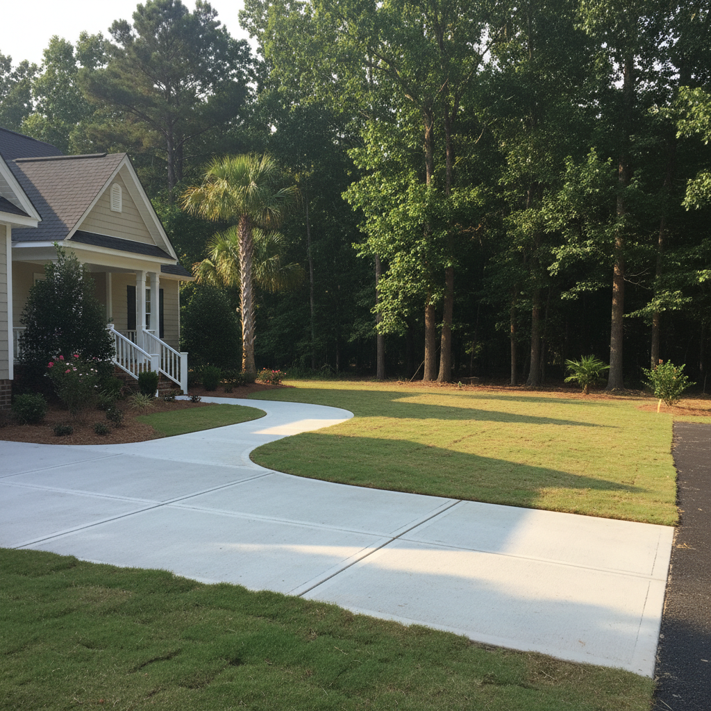 Completed concrete sidewalks work at a residential property in Jesup, GA