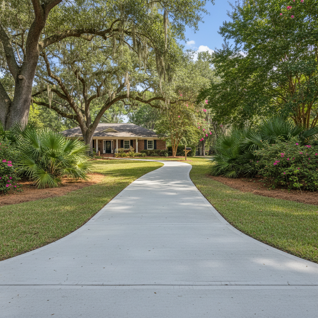 Completed concrete sidewalks work at a residential property in Jesup, GA