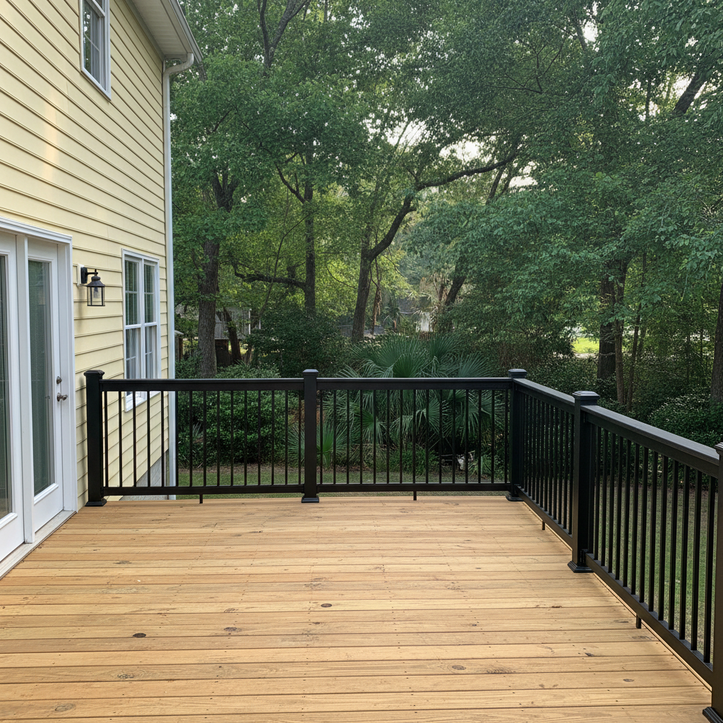 Completed deck railing installation work at a residential property in Savannah, GA