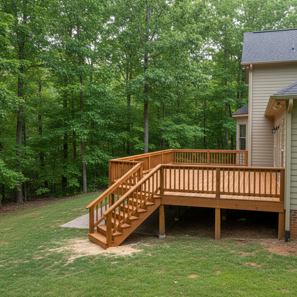 Completed deck railing installation work at a residential property in Ringgold, GA