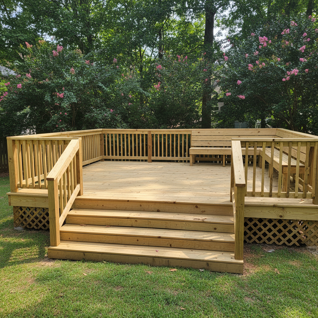 Completed deck construction work at a residential property in Warner Robins, GA