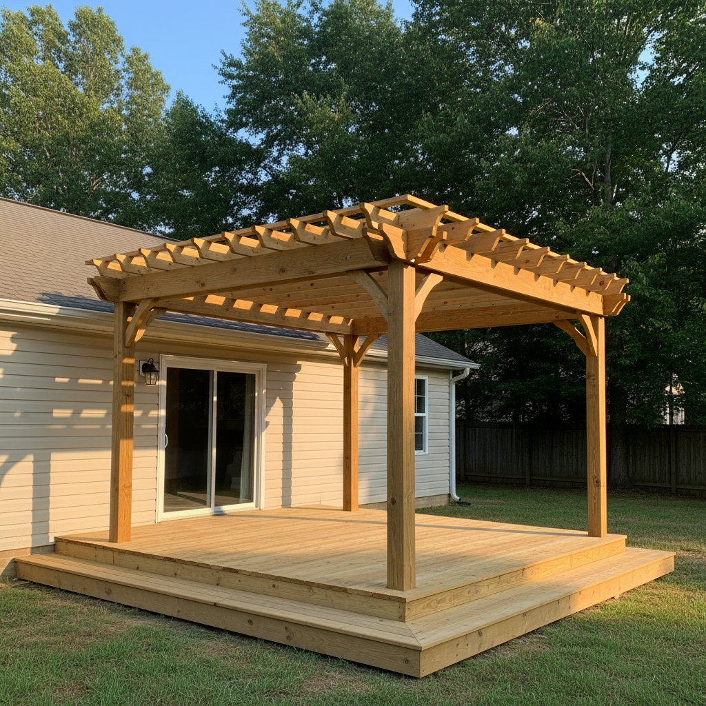 Completed pergola construction work at a residential property in Warner Robins, GA