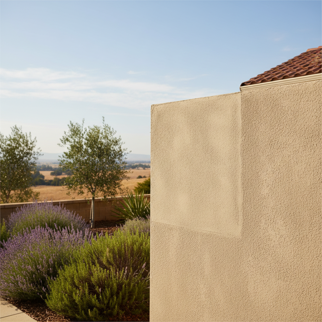 Completed stucco repair work at a residential property in Tracy, CA