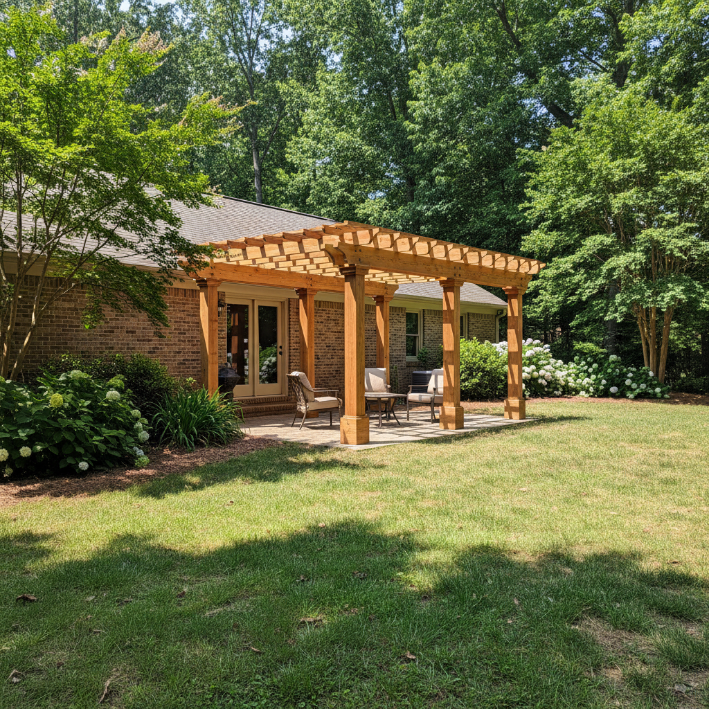 Completed pergola construction work at a residential property in Warner Robins, GA