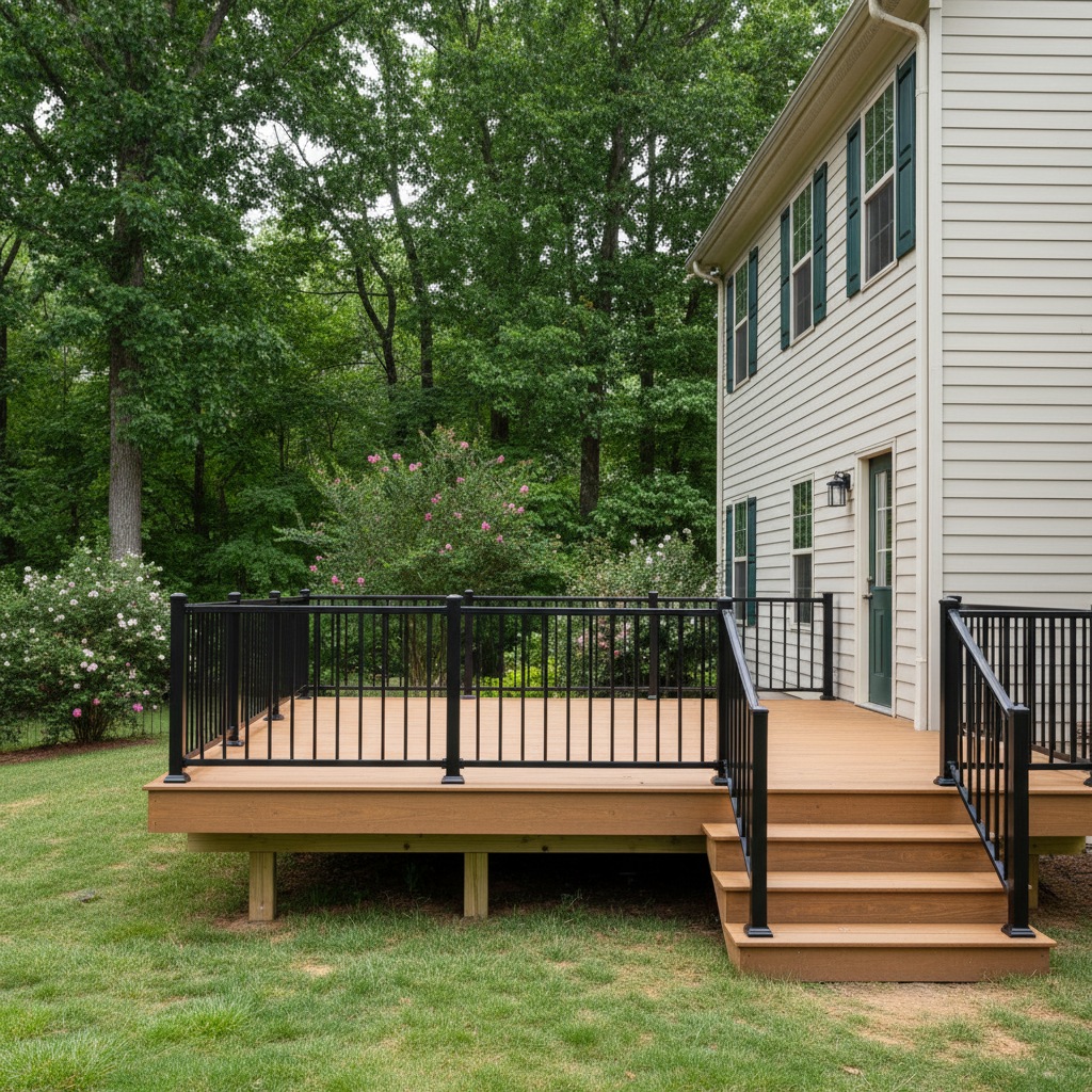 Completed deck railing installation work at a residential property in Warner Robins, GA