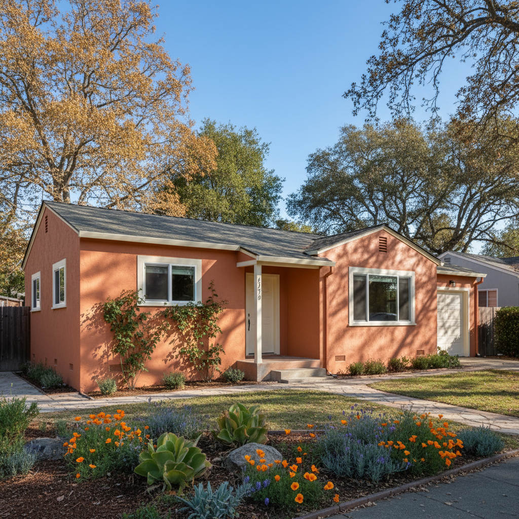 Completed stucco painting work at a residential property in Santa Rosa, CA