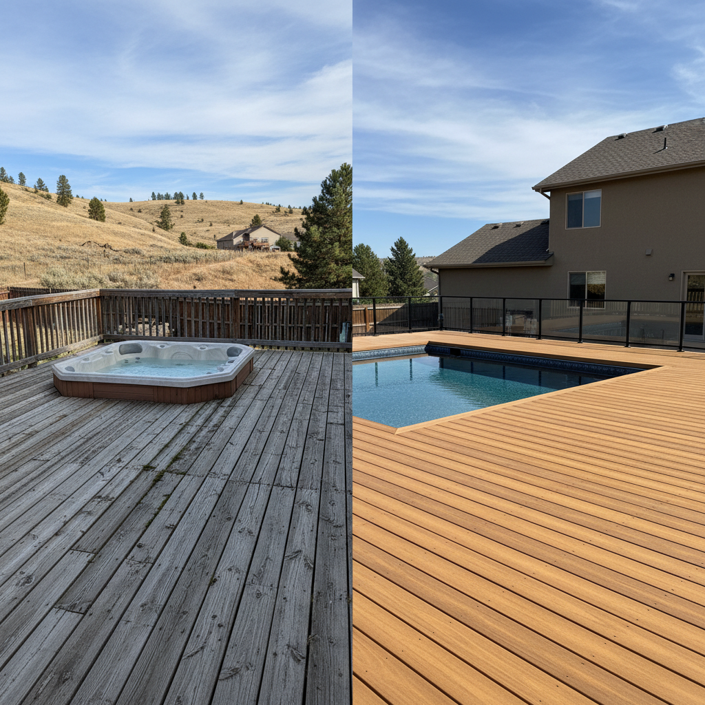 Completed pool decks work at a residential property in Boise, ID