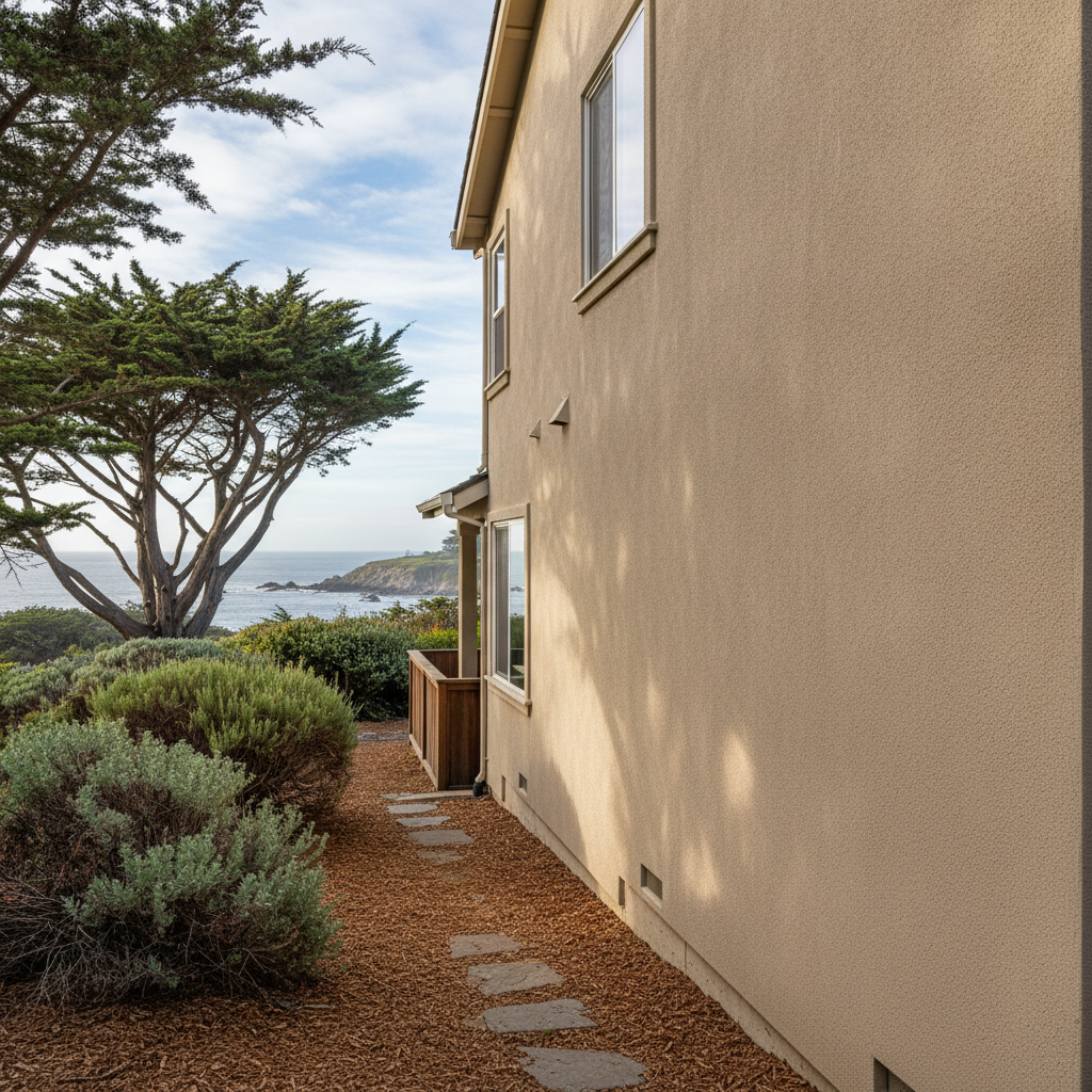 Completed stucco replacement work at a residential property in Pacifica, CA
