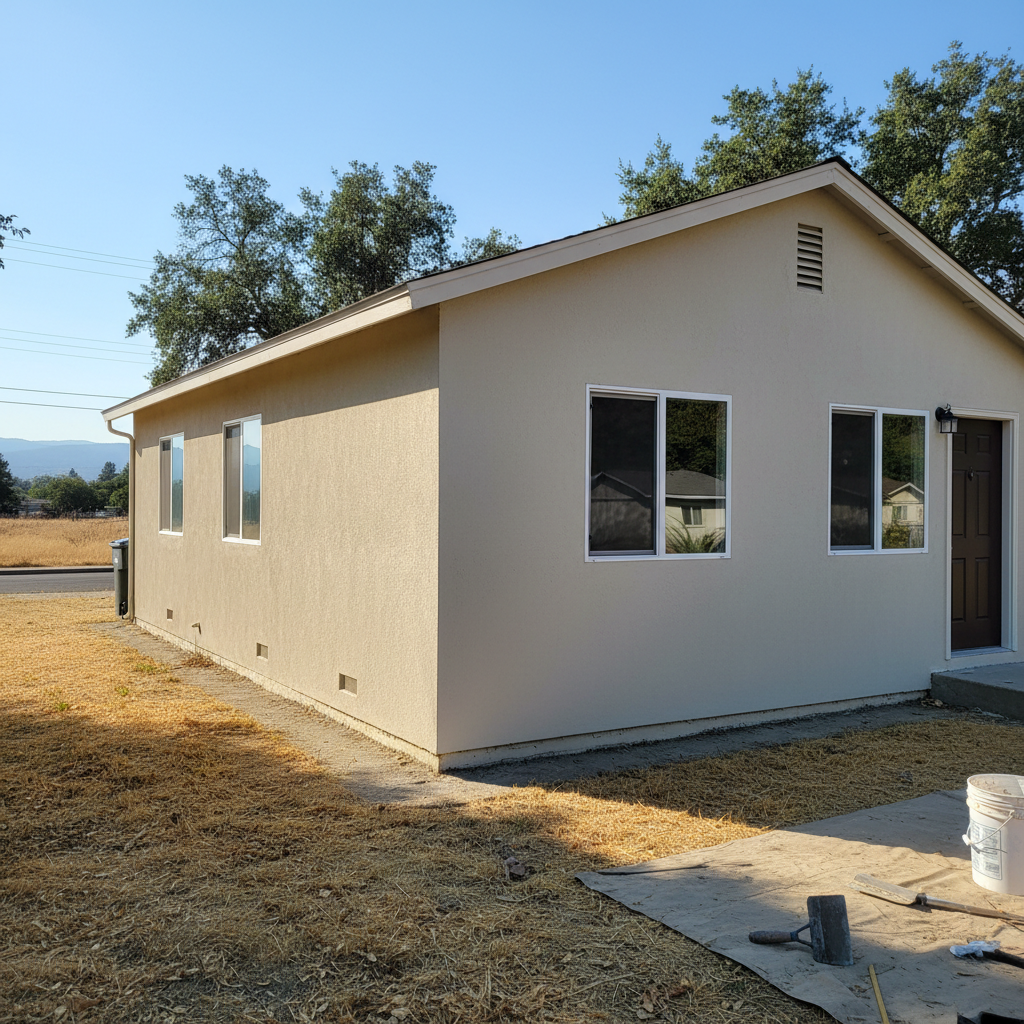 Completed stucco replacement work at a residential property in Tracy, CA