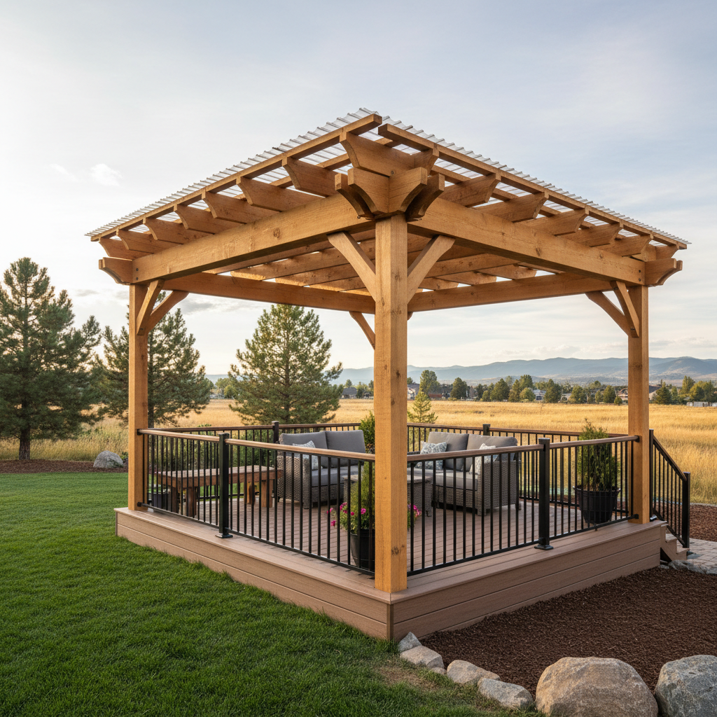 Completed pergola construction work at a residential property in Eagle, ID