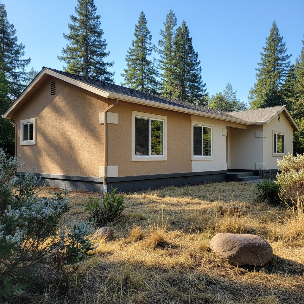 Completed stucco installation work at a residential property in Ben Lomond, CA