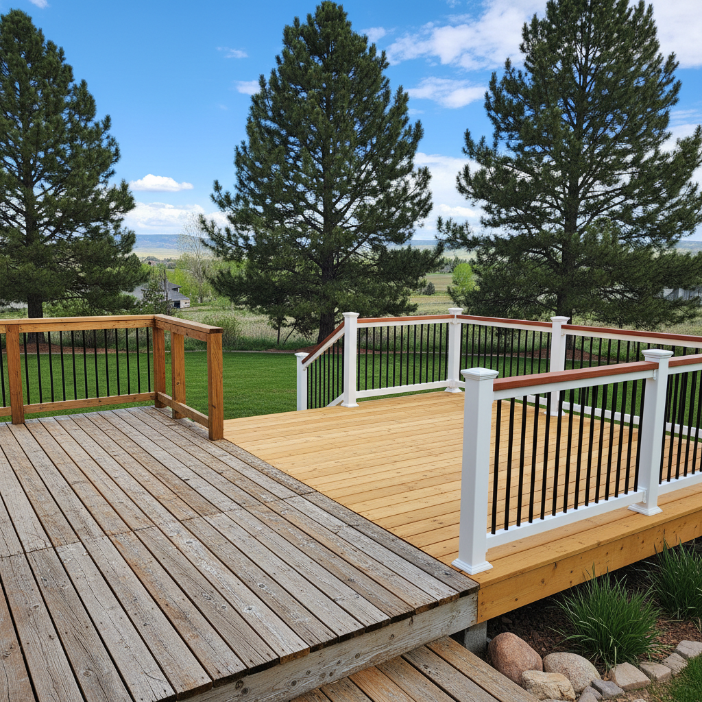 Completed deck railing installation work at a residential property in Eagle, ID