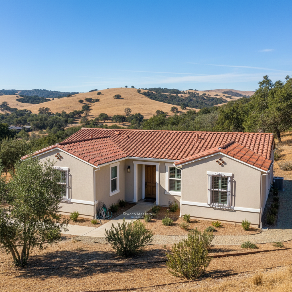 Completed stucco replacement work at a residential property in Hollister, CA