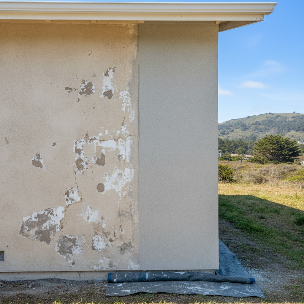 Completed stucco removal work at a residential property in Pacifica, CA