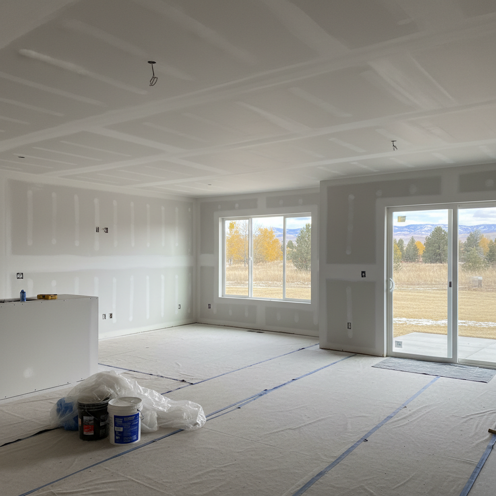 Completed drywall taping and mudding work at a residential property in Eagle, ID