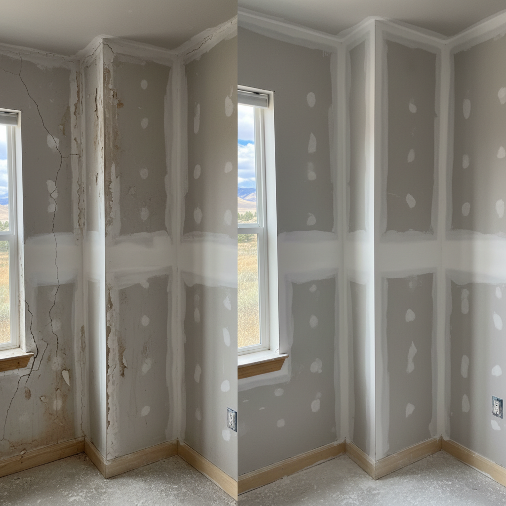 Completed drywall taping and mudding work at a residential property in Eagle, ID
