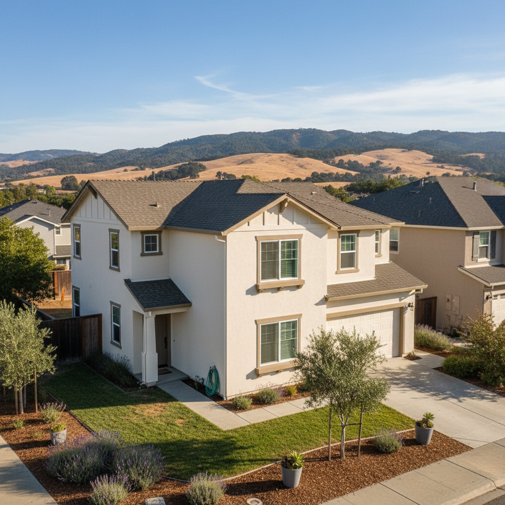 Completed stucco painting work at a residential property in Santa Rosa, CA