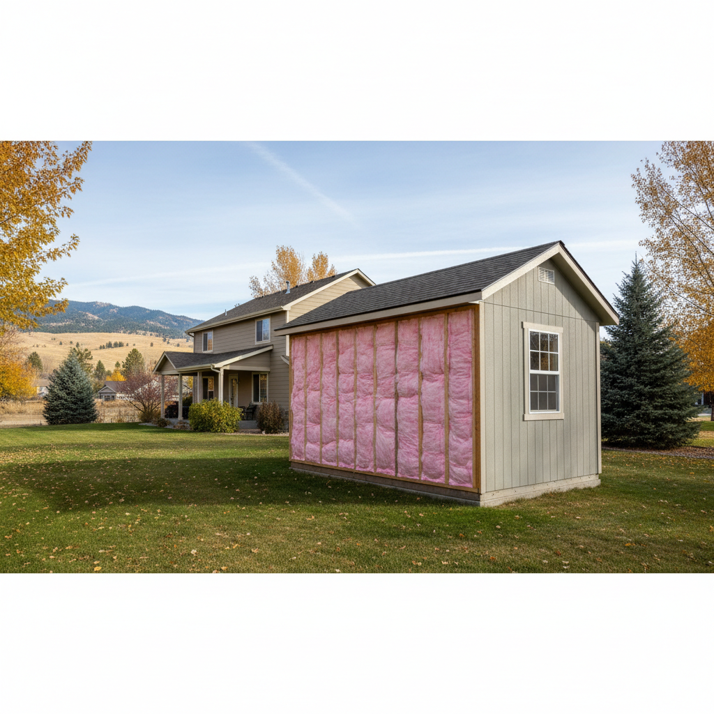 Completed shed insulation work at a residential property in Eagle, ID