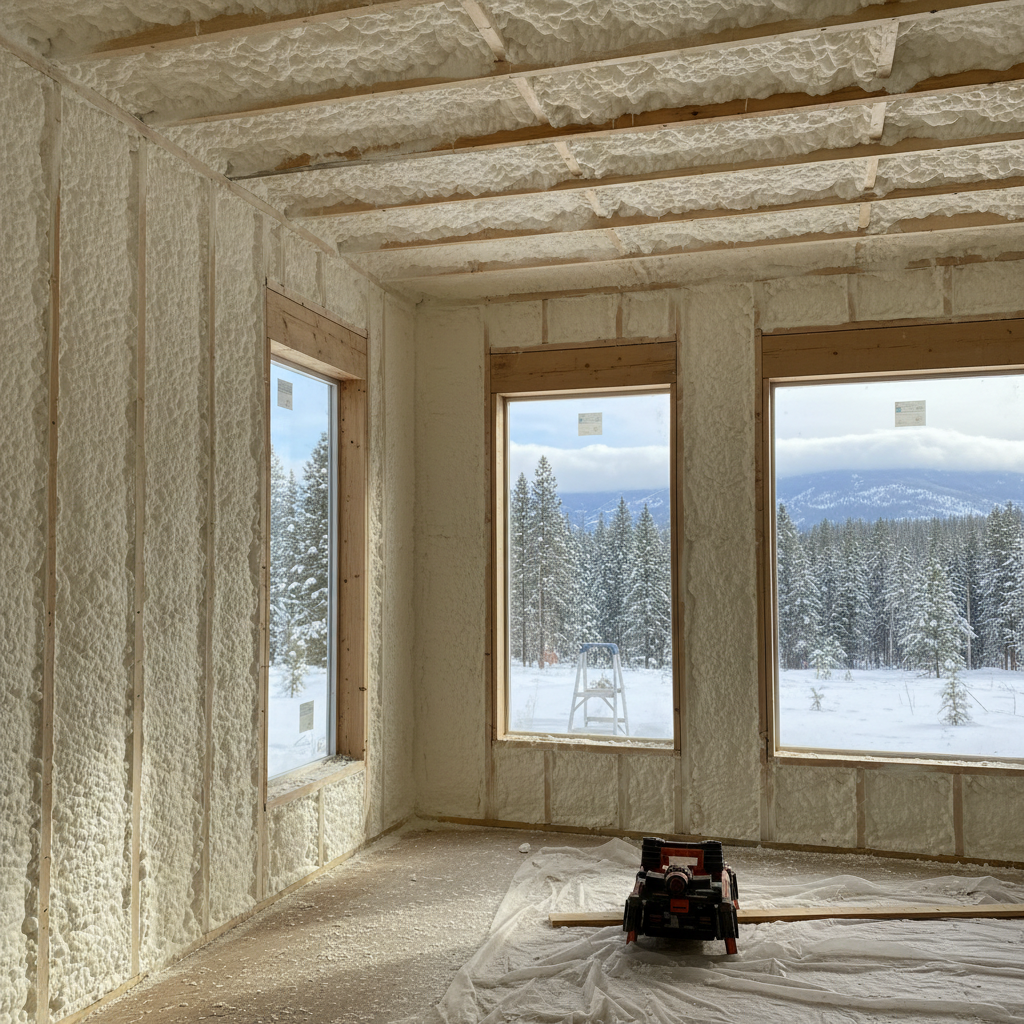 Completed open cell spray foam work at a residential property in McCall, ID