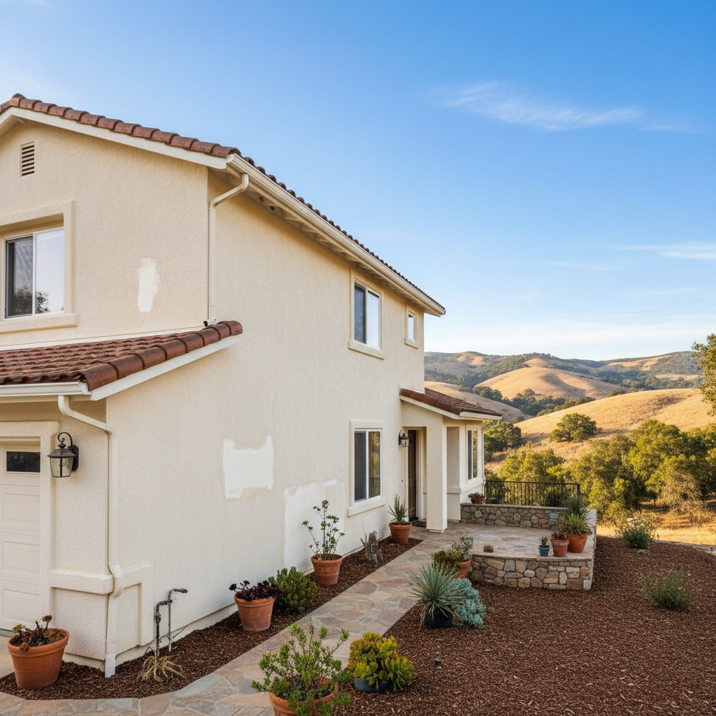 Completed stucco repair work at a residential property in Carmel Valley, CA