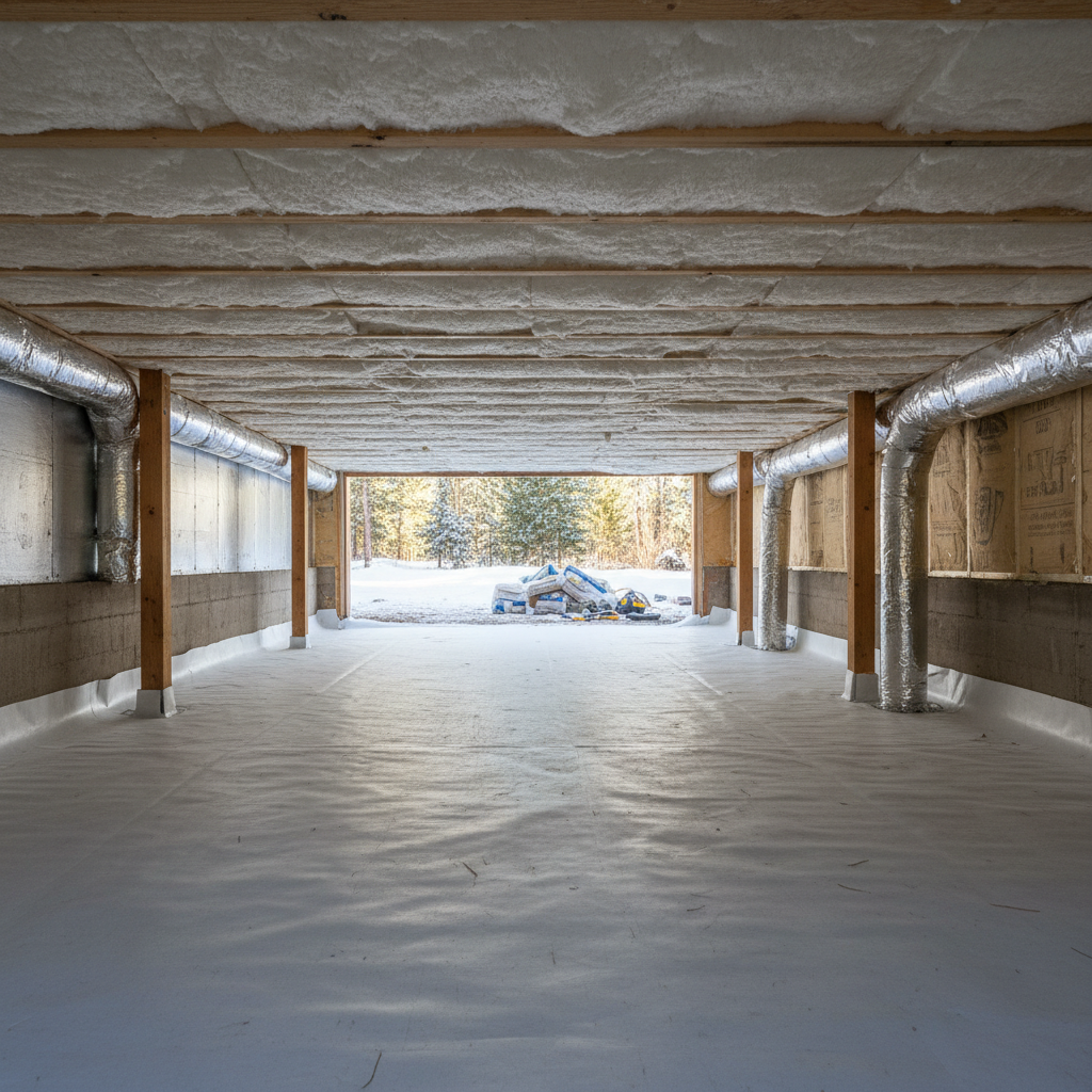 Completed crawl space insulation work at a residential property in McCall, ID