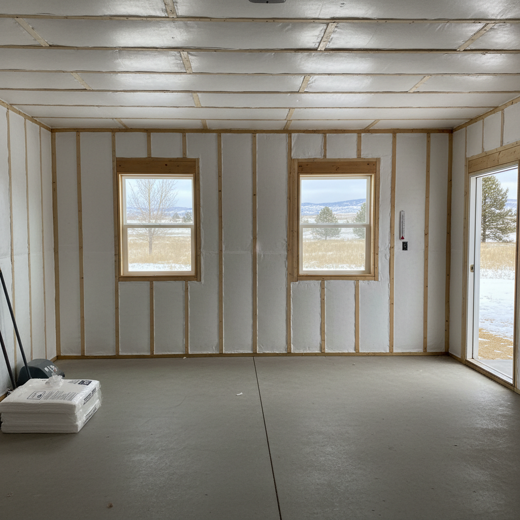Completed garage insulation work at a residential property in Meridian, ID