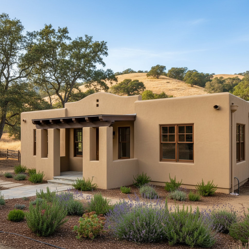 Completed stucco installation work at a residential property in Portola Valley, CA