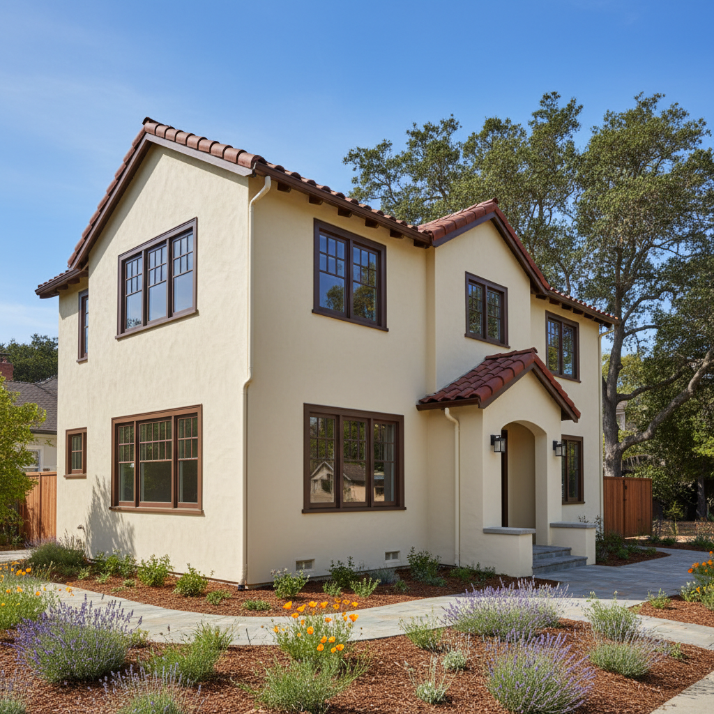 Completed stucco installation work at a residential property in Burlingame, CA