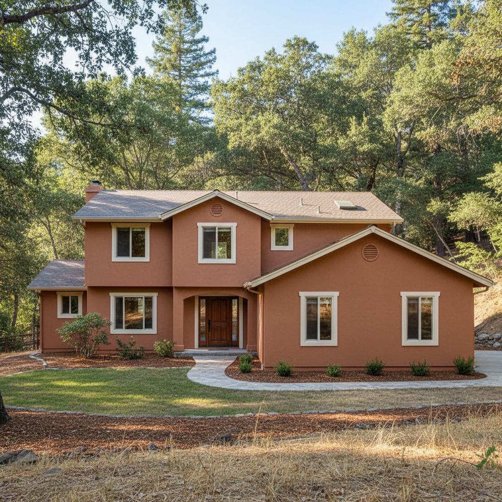 Completed stucco painting work at a residential property in Boulder Creek, CA